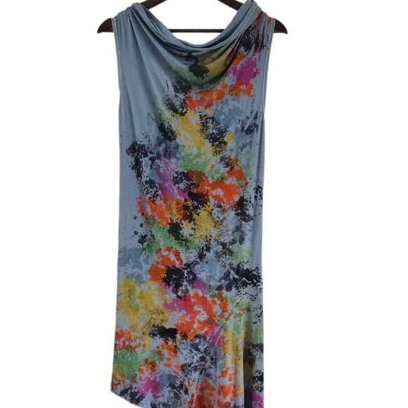 Heyne Bogut Dresses & Skirts - Heyne Bogut Blue Floral Rayon Hand Dyed Asymmetrical Hem Lagenlook Dress Size 2